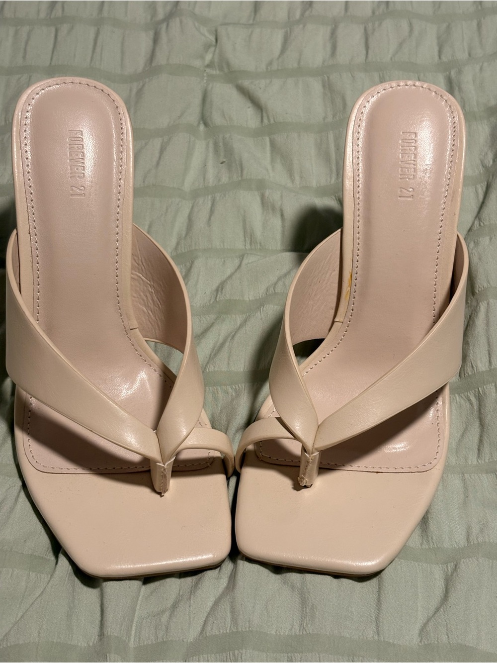 Forever 21 Cream Square-Toe Thong Mules